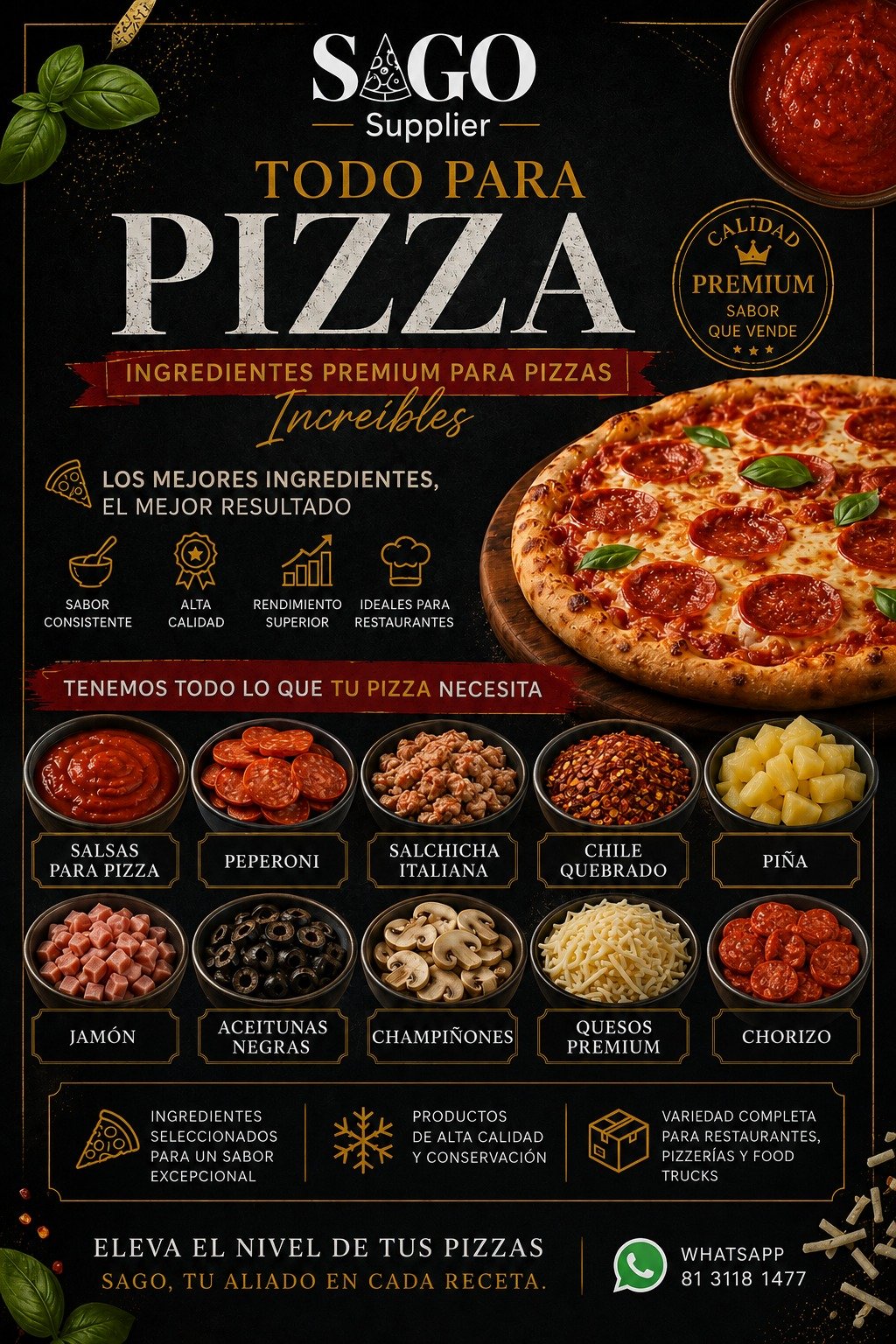 Catálogo ingredientes para pizza SAGO